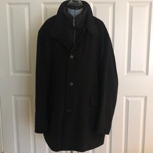 Pronto Uomo Black Wool Pea Coat w/Quilted Lining & Attached Dickie Collar 3X